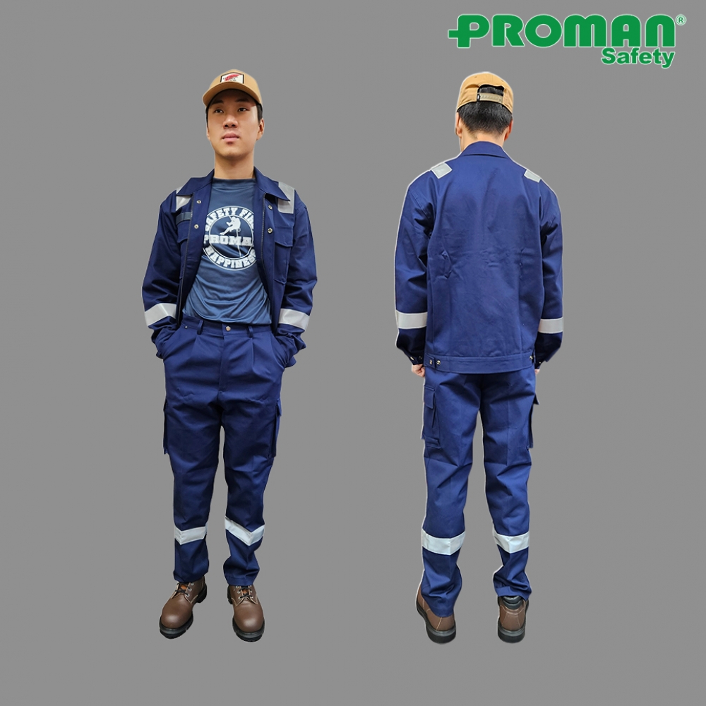 프로맨 작업복 PM-100FN,투피스 안전작업복 자켓,바지 산업용 다목적용 봄.가을 겨울용 곤색